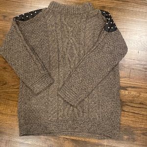 Elizabeth and James wool sweater with leather studded shoulder accent